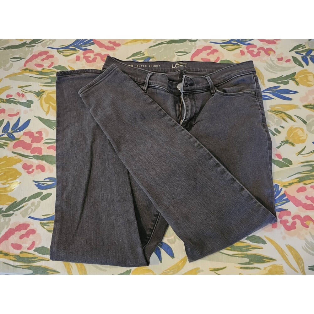 LOFT Super Skinny Mid Rise Skinny Jeans Faded Black Wash Stretch Women’s 6 / 28